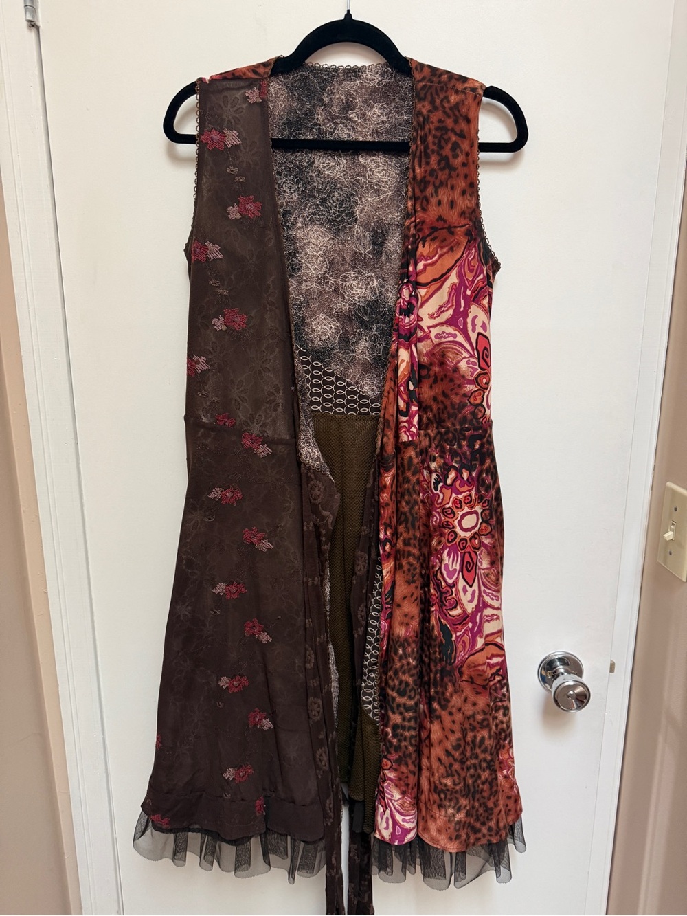 Reversible Wrap Dress Boho Animal Floral Mesh Hem Sleeveless Size S Small